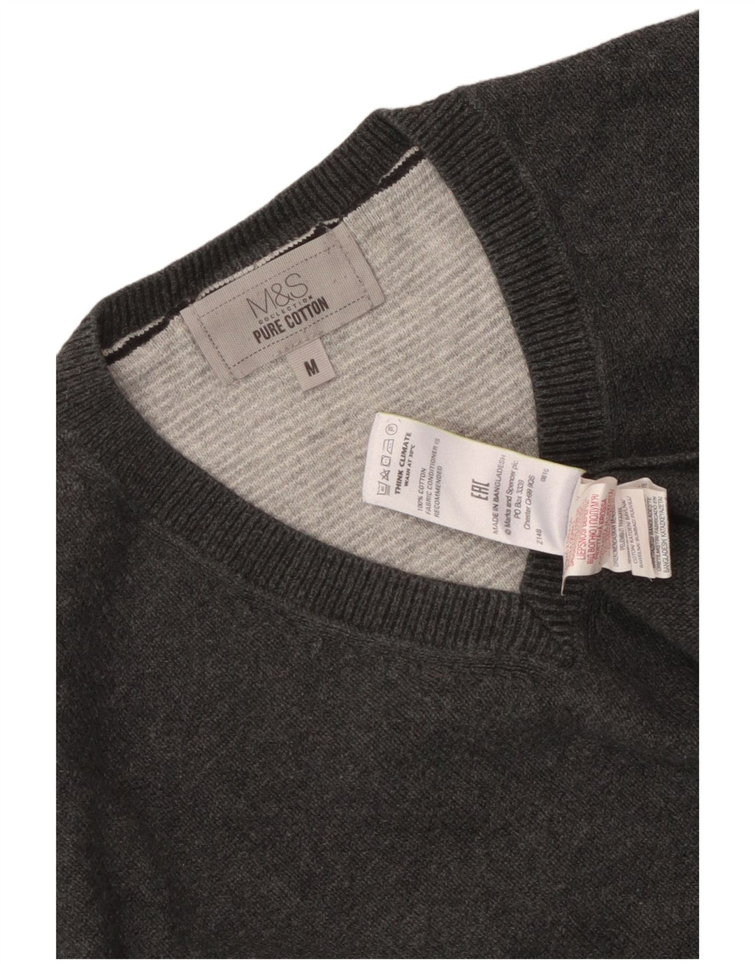 Maglione da uomo con scollo a V Marks & Spencer in cotone grigio medio