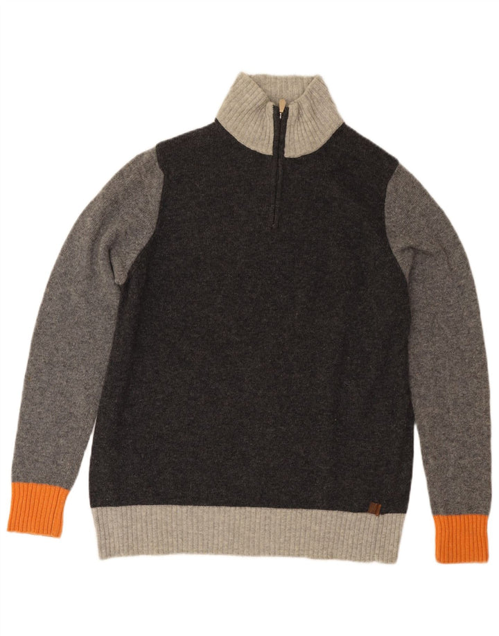 Maglione da uomo TRUSSARDI con zip e collo in lana color block grigio medio