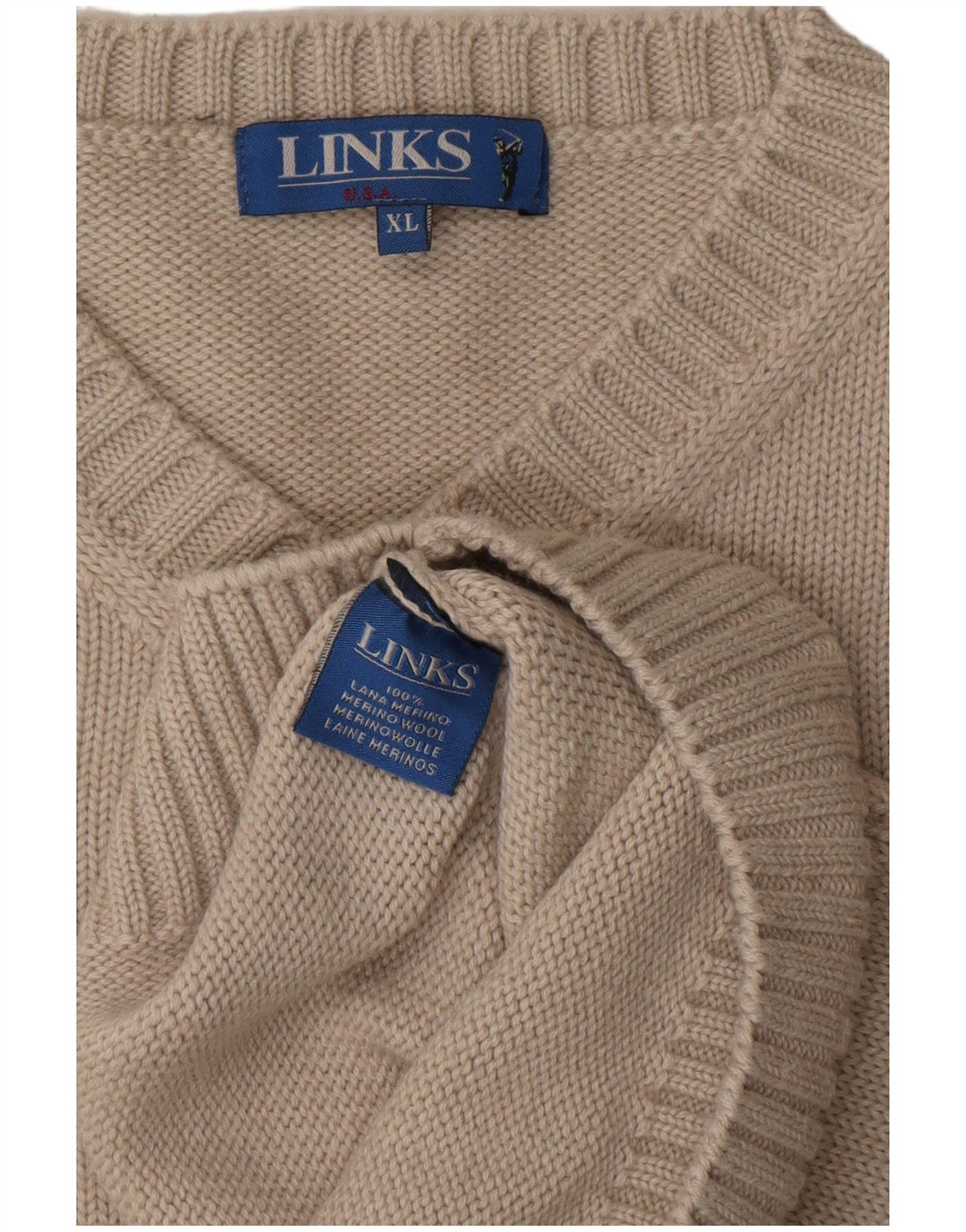 Maglione vintage da uomo con scollo a V XL in lana merino grigia