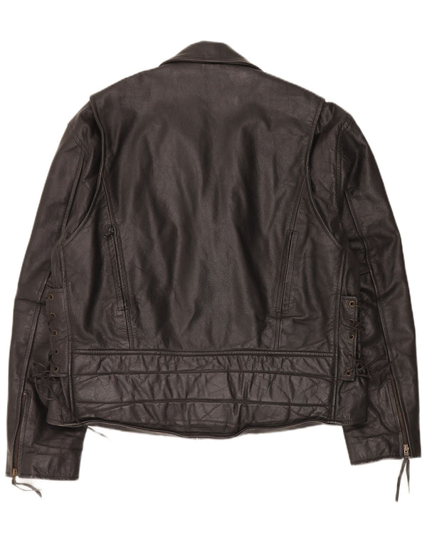 Giacca da motociclista in pelle vintage da uomo UK 44 2XL Nera