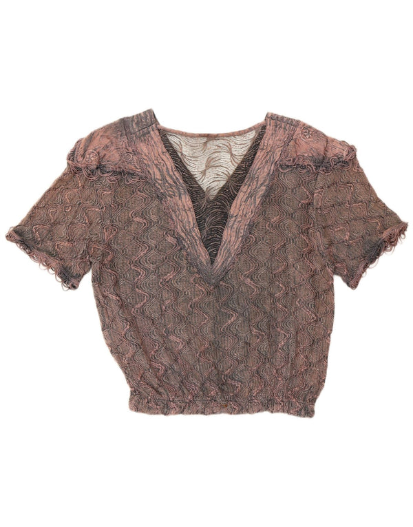 Camicetta vintage da donna Top UK 16 grande viscosa floreale rosa