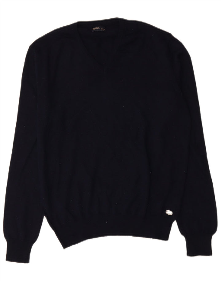 Maglione da uomo con scollo a V Rifle, grande, in acrilico blu navy