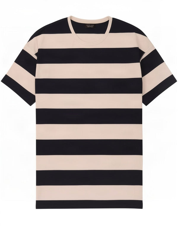 Zara Mens T-Shirt Top XL Navy Blue Striped Cotton