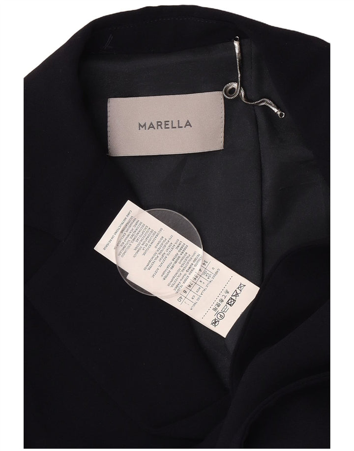 Giacca blazer da donna a 2 bottoni Marella UK 8 piccola acetato a righe blu navy