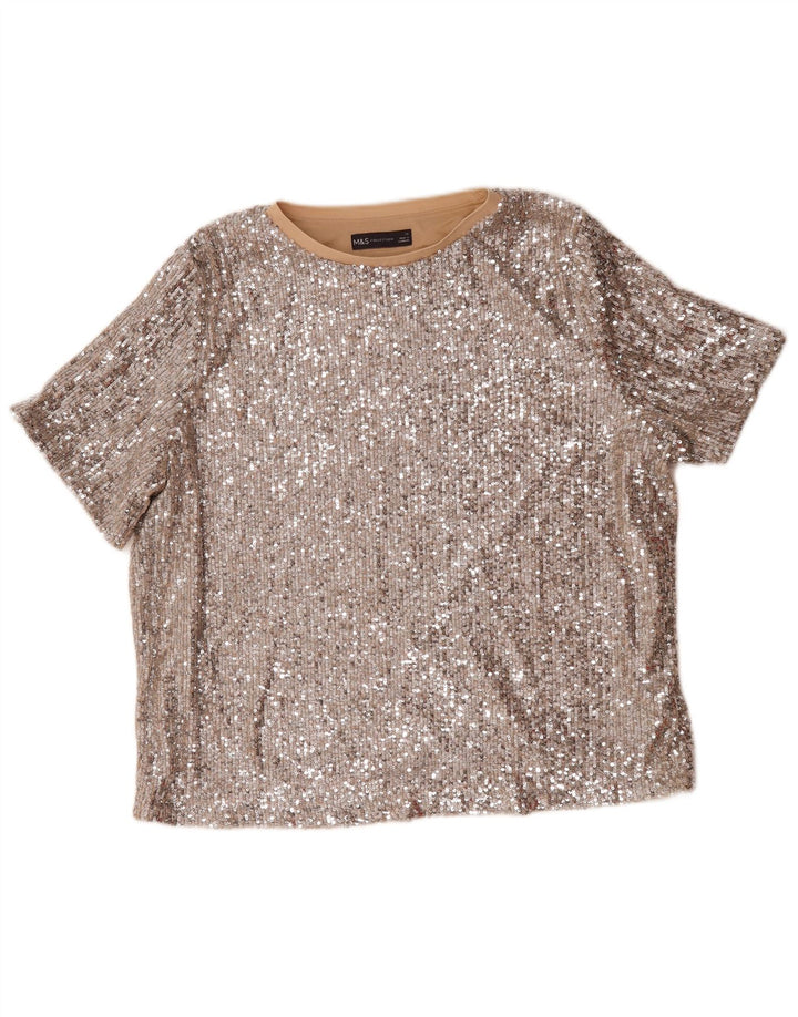 Marks & Spencer Camicetta oversize con paillettes da donna UK 16 Large Argento