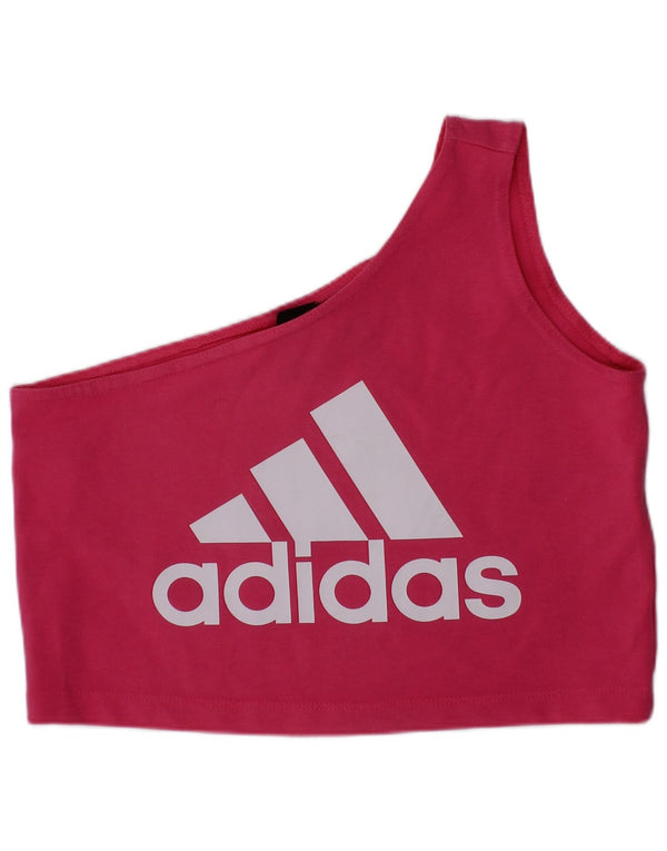 Top corto Adidas da donna con grafica monospalla UK 8/10 Piccolo logo in cotone rosa