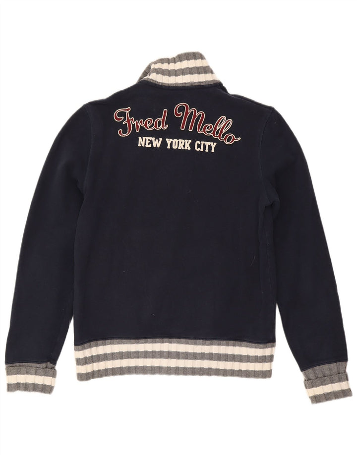 Maglione cardigan grafico da uomo Fred Mello blocco colore blu navy medio