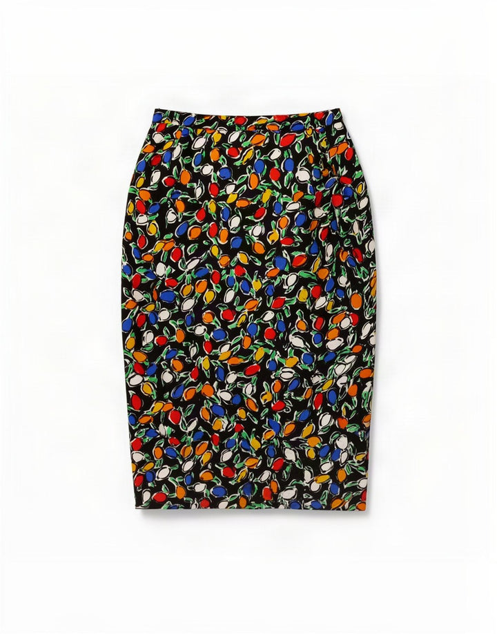 Gonna longuette da donna vintage W30 poliestere floreale nero medio