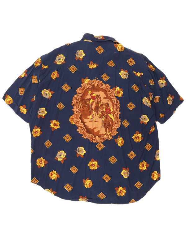 Camicia a maniche corte da uomo Baroni 2XL Viscosa floreale blu navy