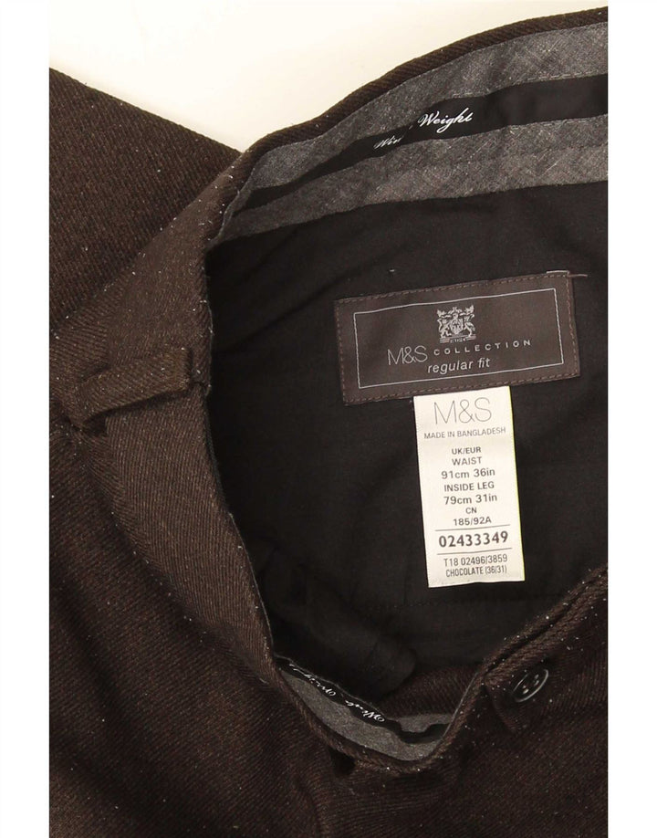 Pantaloni da abito vestibilità regolare da uomo Marks & Spencer W36 L31 poliestere marrone