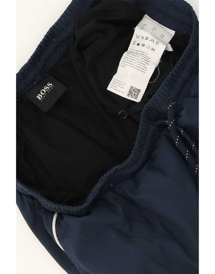 Pantaloncini da bagno da uomo Hugo Boss piccoli in poliestere blu navy