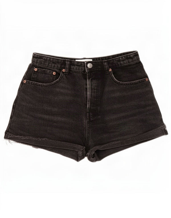Pantaloncini di jeans a vita alta da donna Zara EU 38 piccoli W28 cotone nero