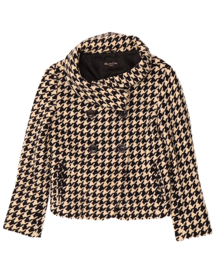 MASSIMO DUTTI Womens Crop Pea Coat EU 42 Large Black Houndstooth Wool