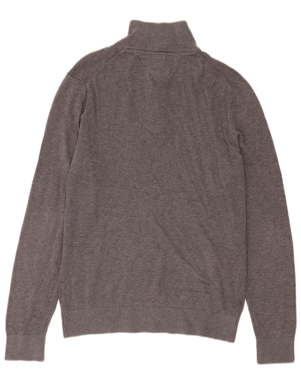 Maglione maglione da uomo con zip e collo Tommy Hilfiger in cotone chiazzato grigio medio