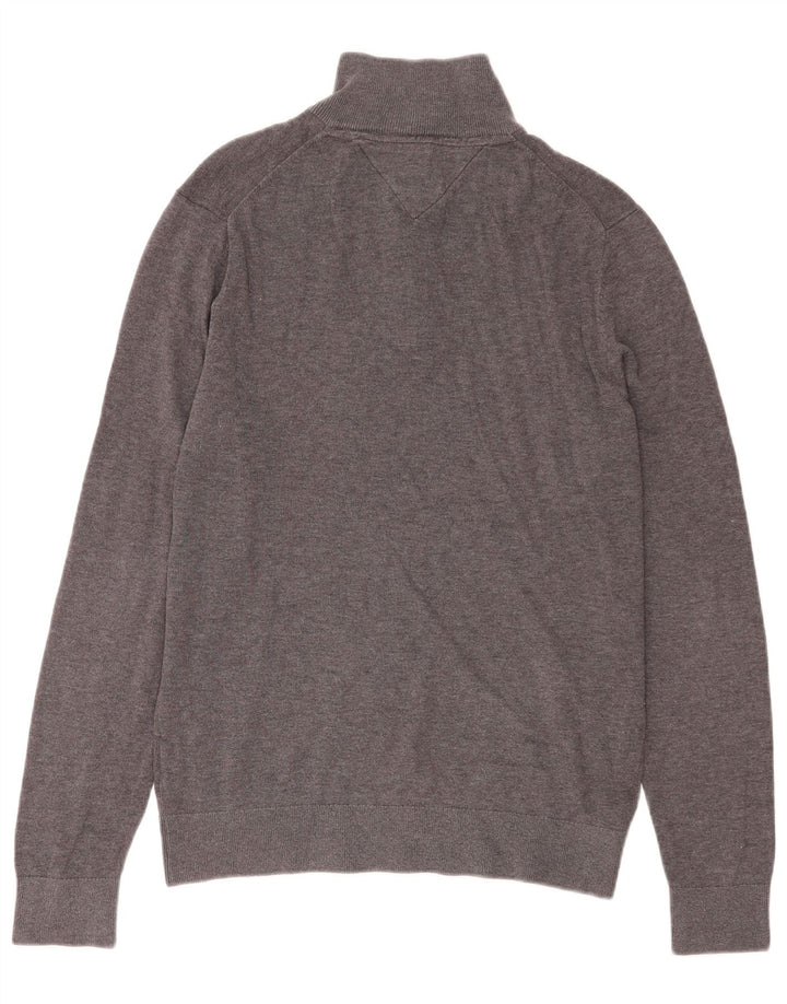 Maglione maglione da uomo con zip e collo Tommy Hilfiger in cotone chiazzato grigio medio