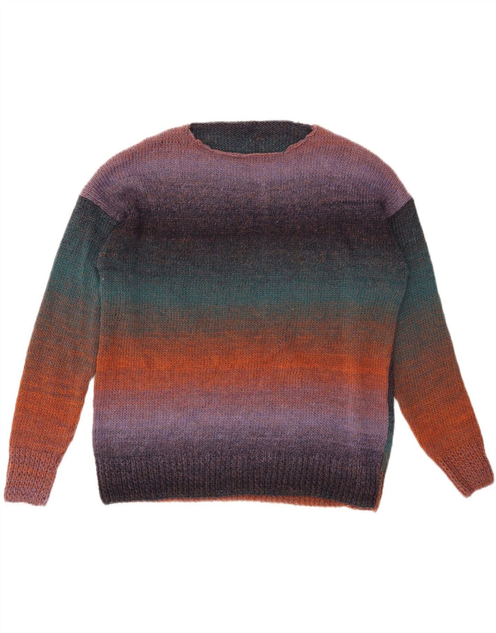 Maglione maglione con scollo a barca da donna VINTAGE UK 18 XL a righe multicolori