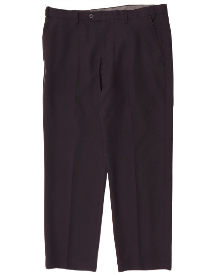 Pantaloni da abito vestibilità regolare da uomo Marks & Spencer W36 L29 poliestere blu navy