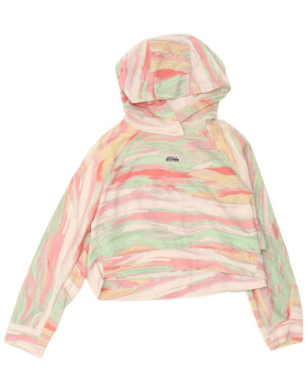 Felpa con cappuccio oversize corta da donna Adidas UK 6 XS a righe multicolore