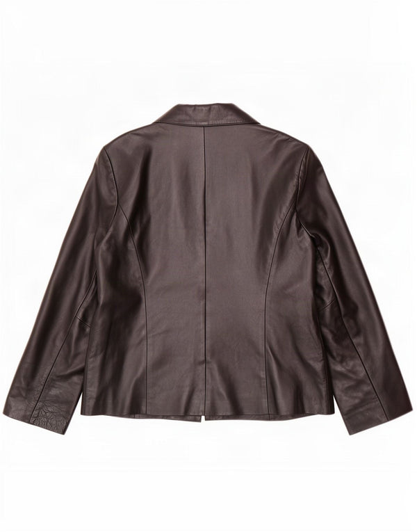 Giacca blazer vintage in pelle da donna a 2 bottoni UK 24 4XL Nera
