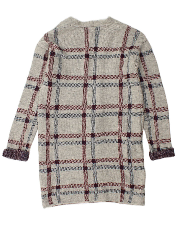 Maglione cardigan lungo da donna Marks & Spencer UK 10 piccolo grigio a quadri