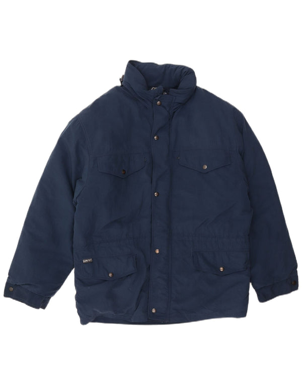 Giacca imbottita ampia con cappuccio vintage da uomo EU 46 piccola blu navy