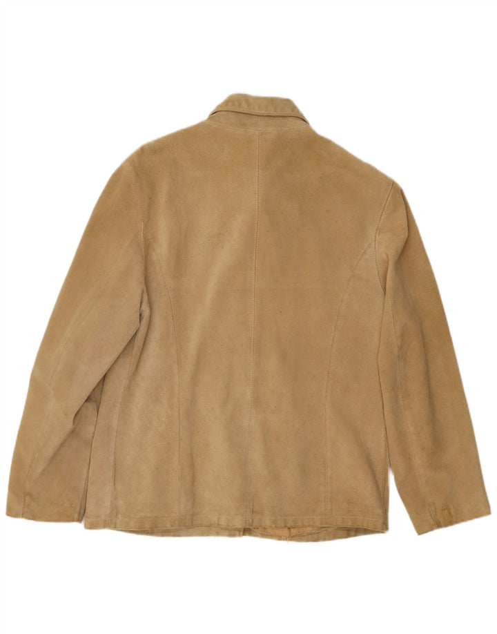 Giacca vintage in pelle scamosciata da donna IT 46 grande in pelle beige