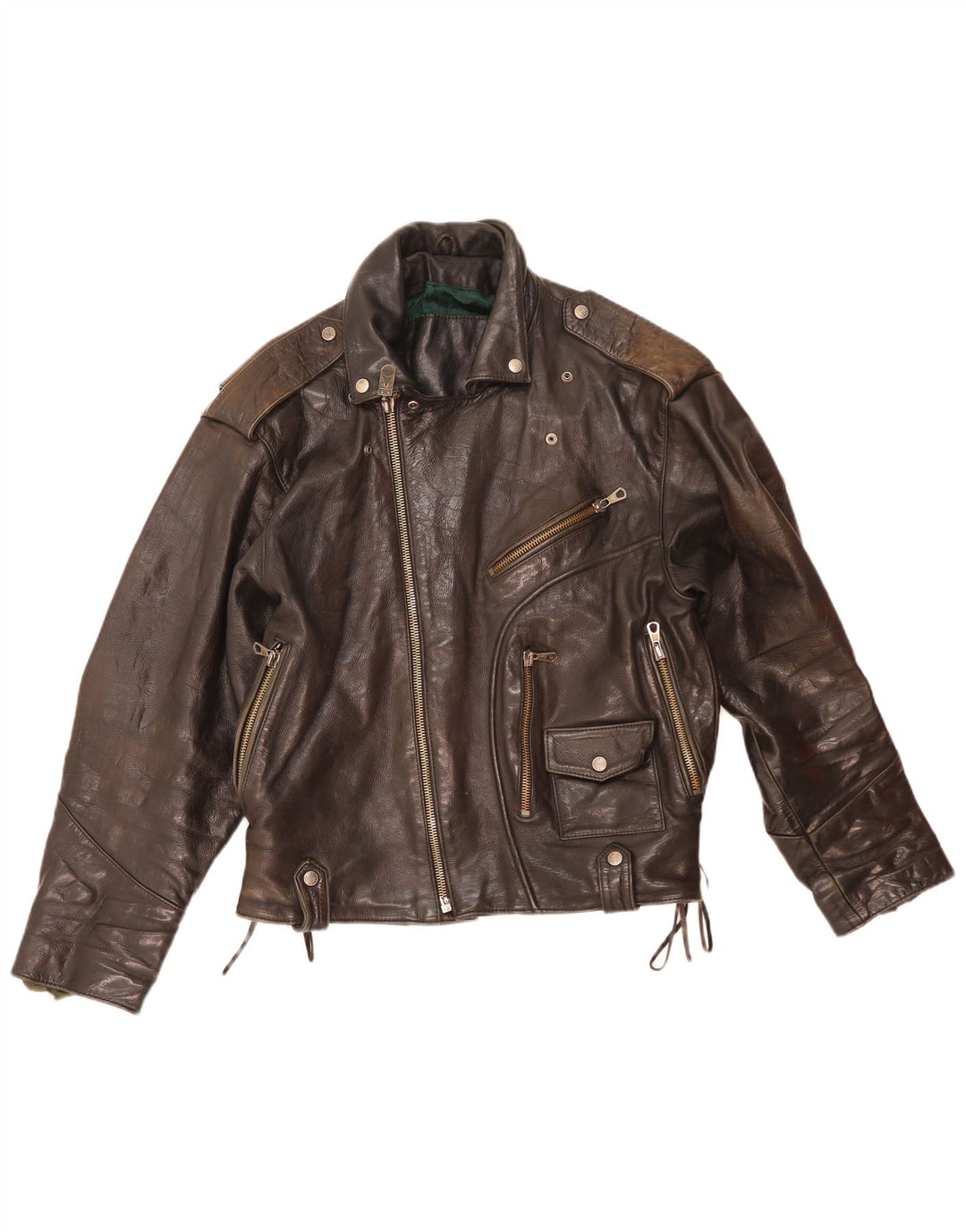 Giacca da motociclista in pelle da uomo vintage UK 38 Pelle marrone medio