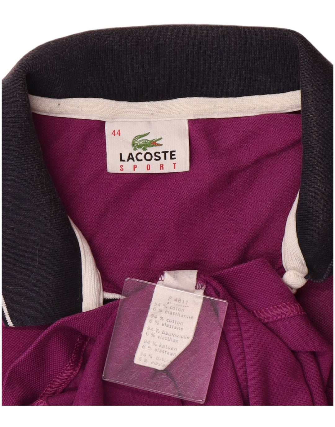 Polo da donna LACOSTE taglia 44 grande in cotone color block viola