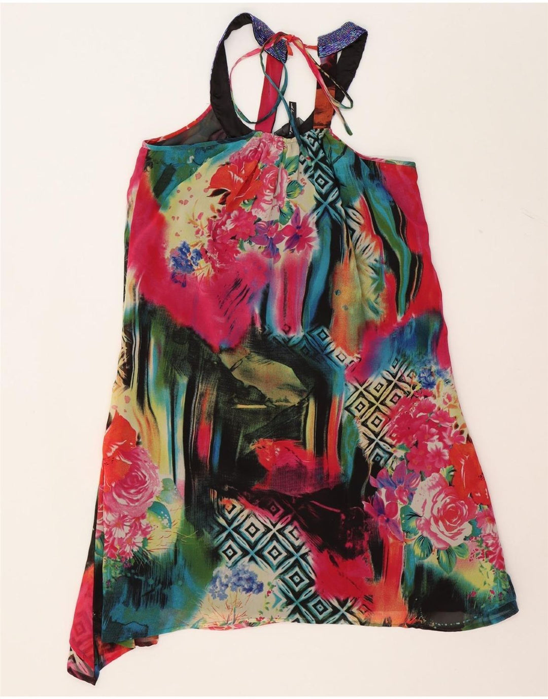 VINTAGE Womens Abstract Pattern Halter Dress UK 10 Small Multicoloured Vintage Vintage and Second-Hand Vintage from Messina Hembry 
