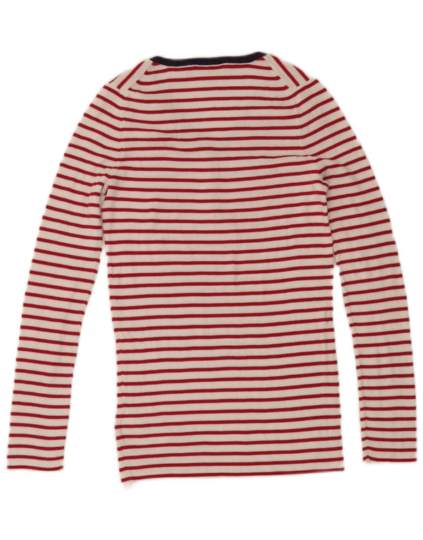 Tommy Hilfiger Donna Top Manica Lunga UK 10 Piccolo Cotone a Righe Bianche