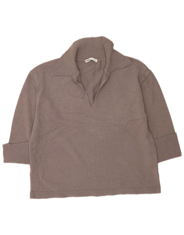 Maglione oversize con collo a polo oversize da donna Zara UK 16 Large in viscosa grigia