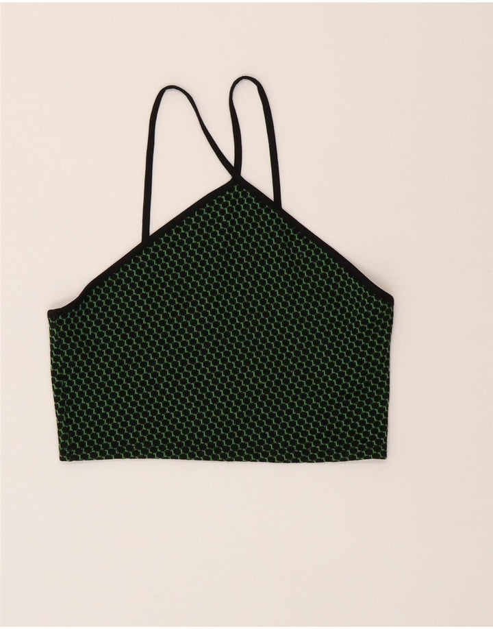 ZARA Womens Crop Halter Top UK 12 Medium Green Check Polyester