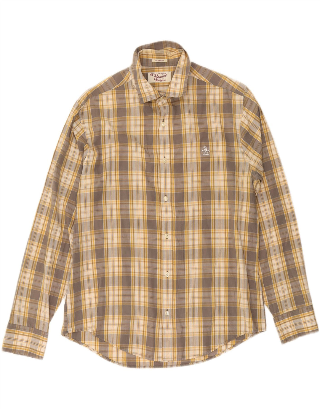 Penguin Camicia da uomo dalla vestibilità classica, a quadri grigi grandi