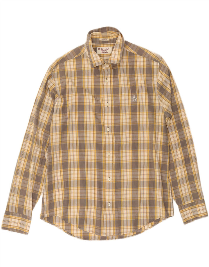 Penguin Camicia da uomo dalla vestibilità classica, a quadri grigi grandi