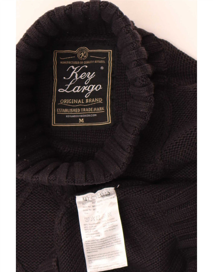 Maglione maglione vintage da donna con collo alto UK 12 medio nero a rombi/diamante