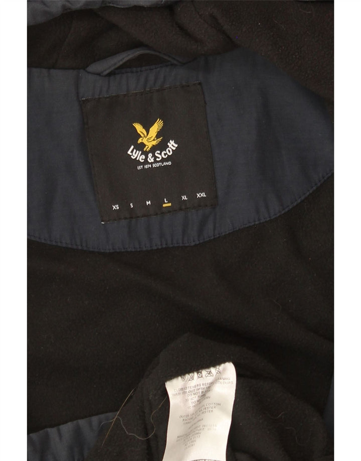 Giacca a vento con cappuccio da uomo LYLE & SCOTT UK 40 Large in nylon blu navy