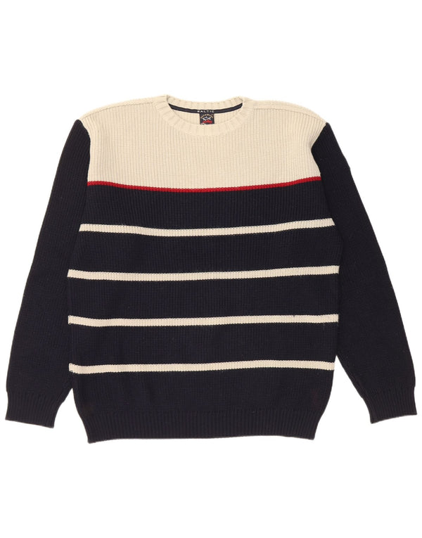 Paul & Shark Maglione girocollo da uomo XL in lana merino a righe blu navy