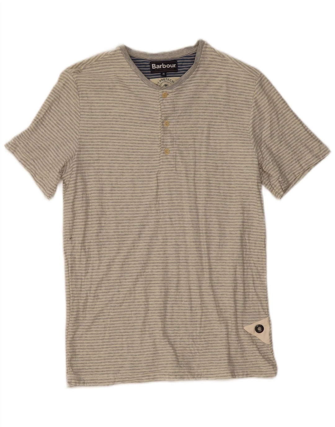 Barbour Mens T-Shirt Top Medium Grey Striped
