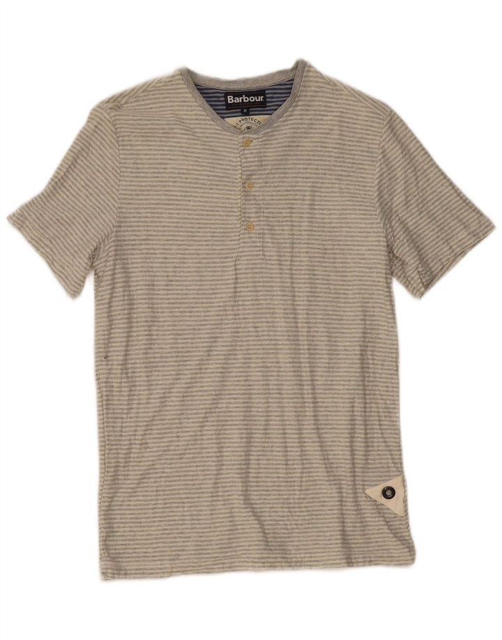 Barbour Mens T-Shirt Top Medium Grey Striped