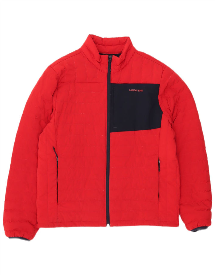 Giacca imbottita da uomo Lands End UK 38 Poliestere color block rosso medio