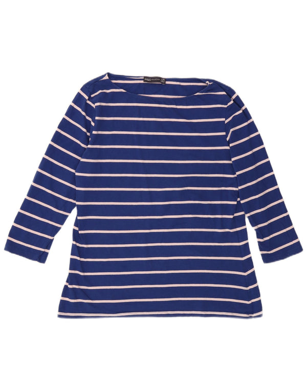 Marks & Spencer Top da donna manica 3/4 UK 16 cotone a righe grandi blu