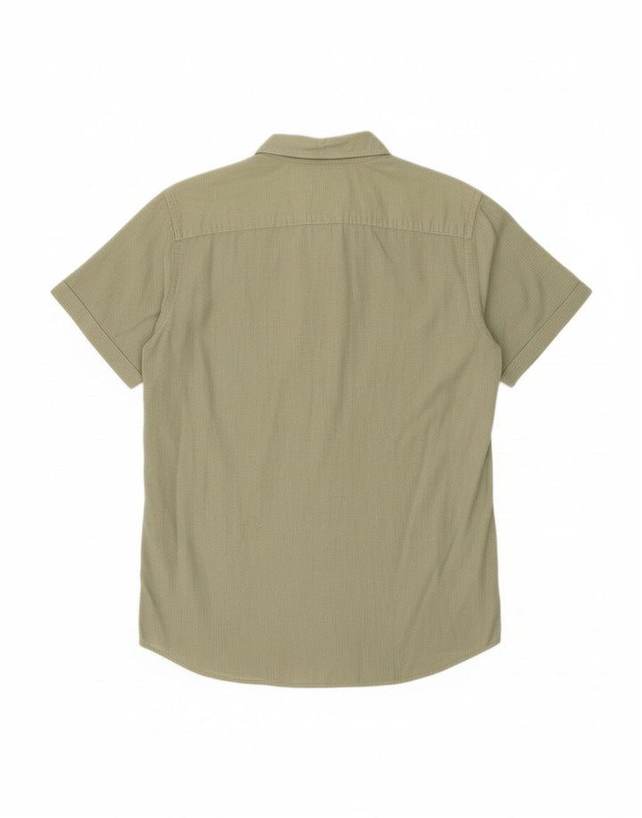 JACK & JONES Mens Short Sleeve Shirt Large Khaki Cotton