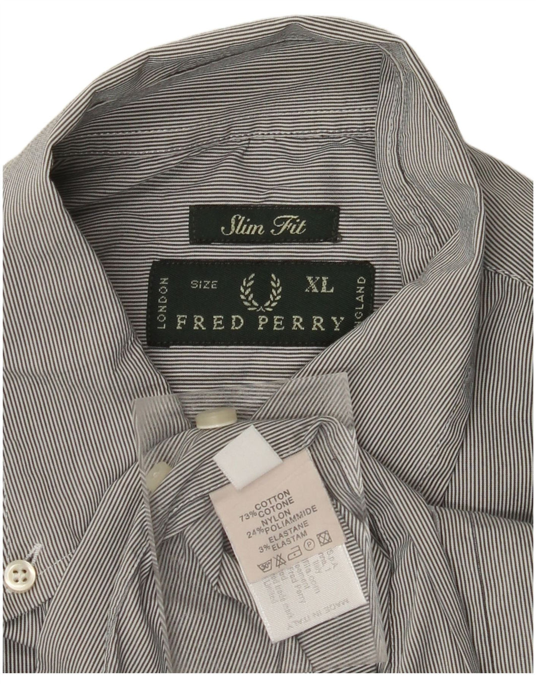 FRED PERRY Camicia slim fit da uomo XL in cotone gessato grigio