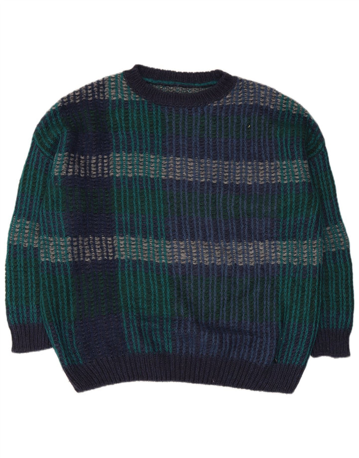 Maglione maglione girocollo vintage da uomo XL a righe multicolore