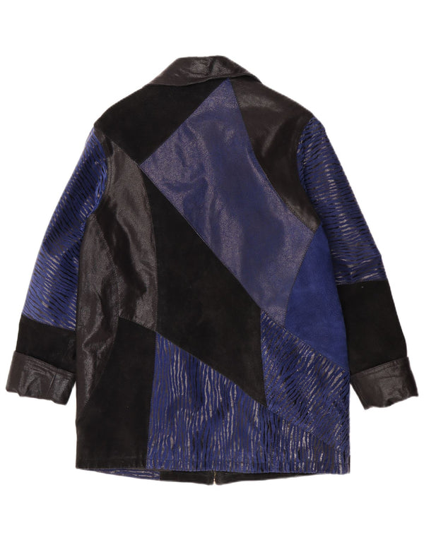 Soprabito vintage da donna in pelle scamosciata UK 12 in pelle color block blu medio