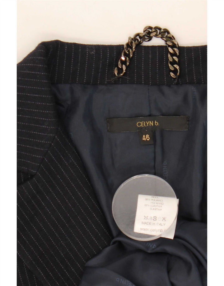 Giacca blazer aperta corta da donna Celyn B IT 46 grande lana gessata blu navy