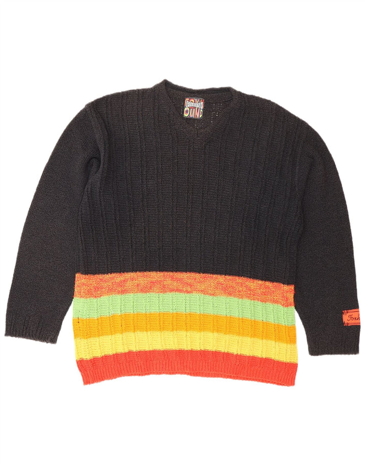 FOXHOUND Maglione da uomo con scollo a V, cotone a righe grandi nere