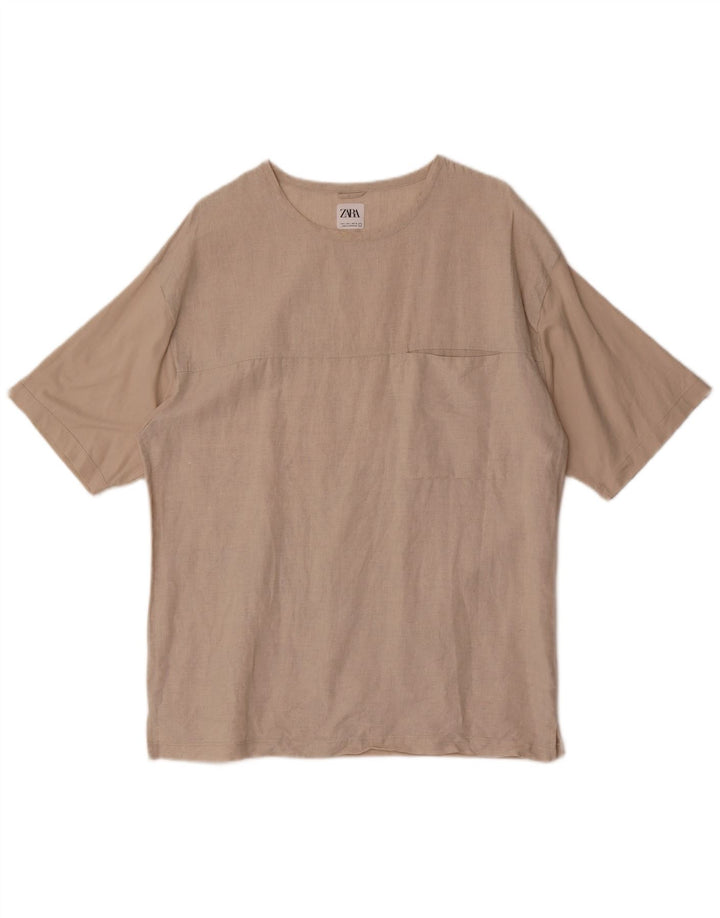 T-shirt Zara da uomo Top grande in cotone beige