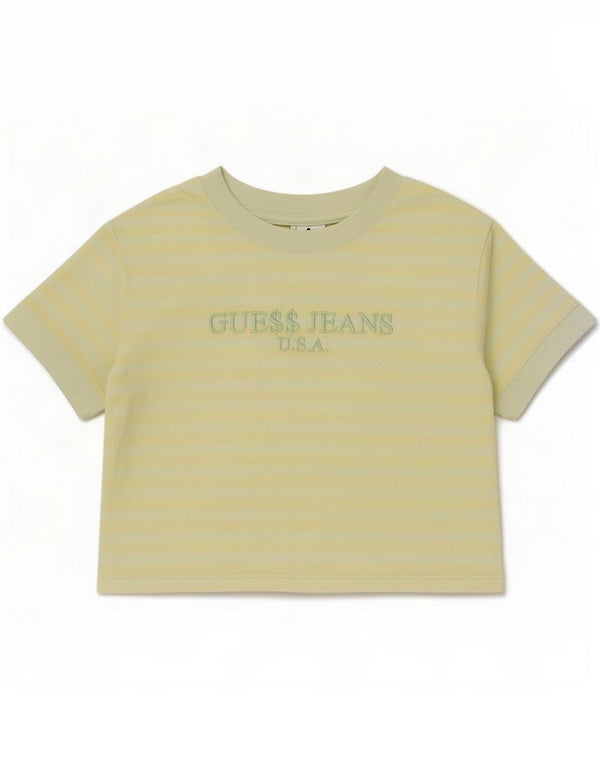 Guess T-shirt corta con grafica oversize da donna UK 6 XS a righe verdi