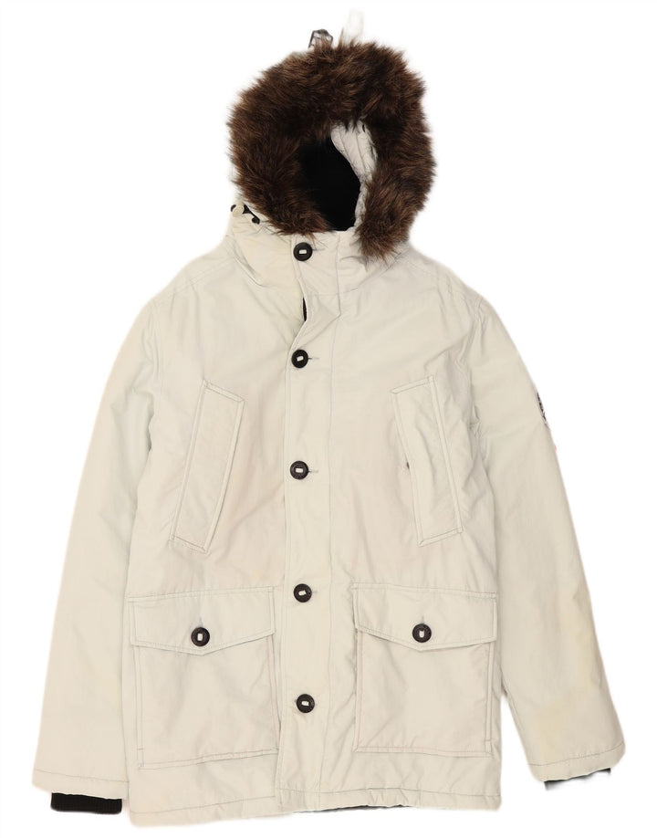 Giacca parka da uomo con cappuccio Superdry UK 36 Small Poliestere bianco